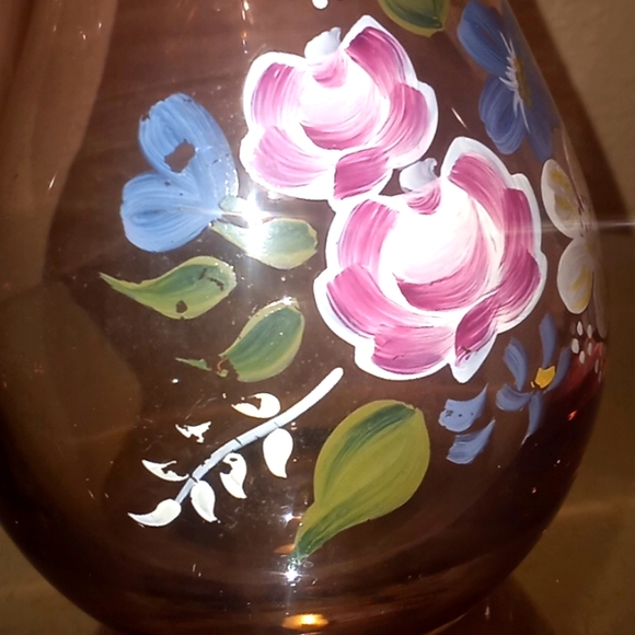 Fenton for FTD Blown Glass Hand Painted Flowers Purple Vase - Picture 5 of 9